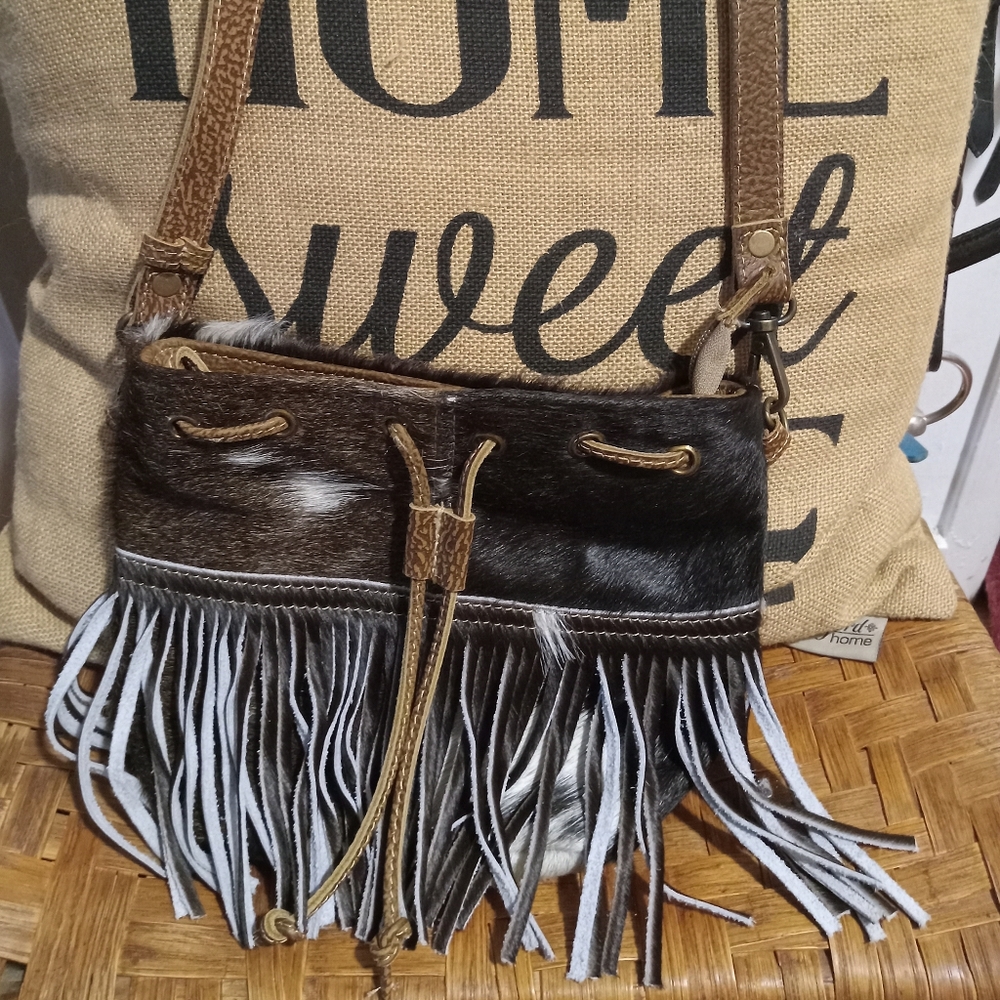MYRA fringe and cow hide bag